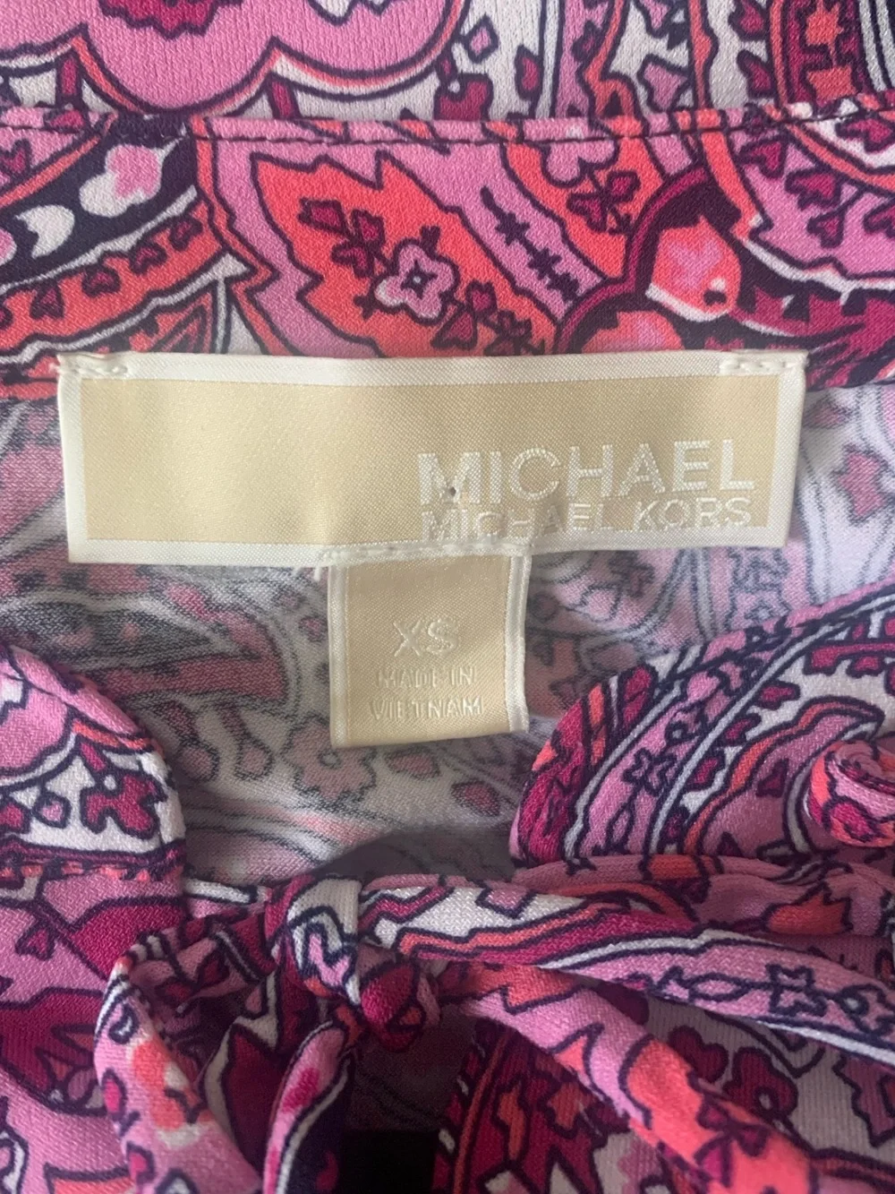 Michael Kors Pink Paisley Tie-Neck Mini Dress Size XS